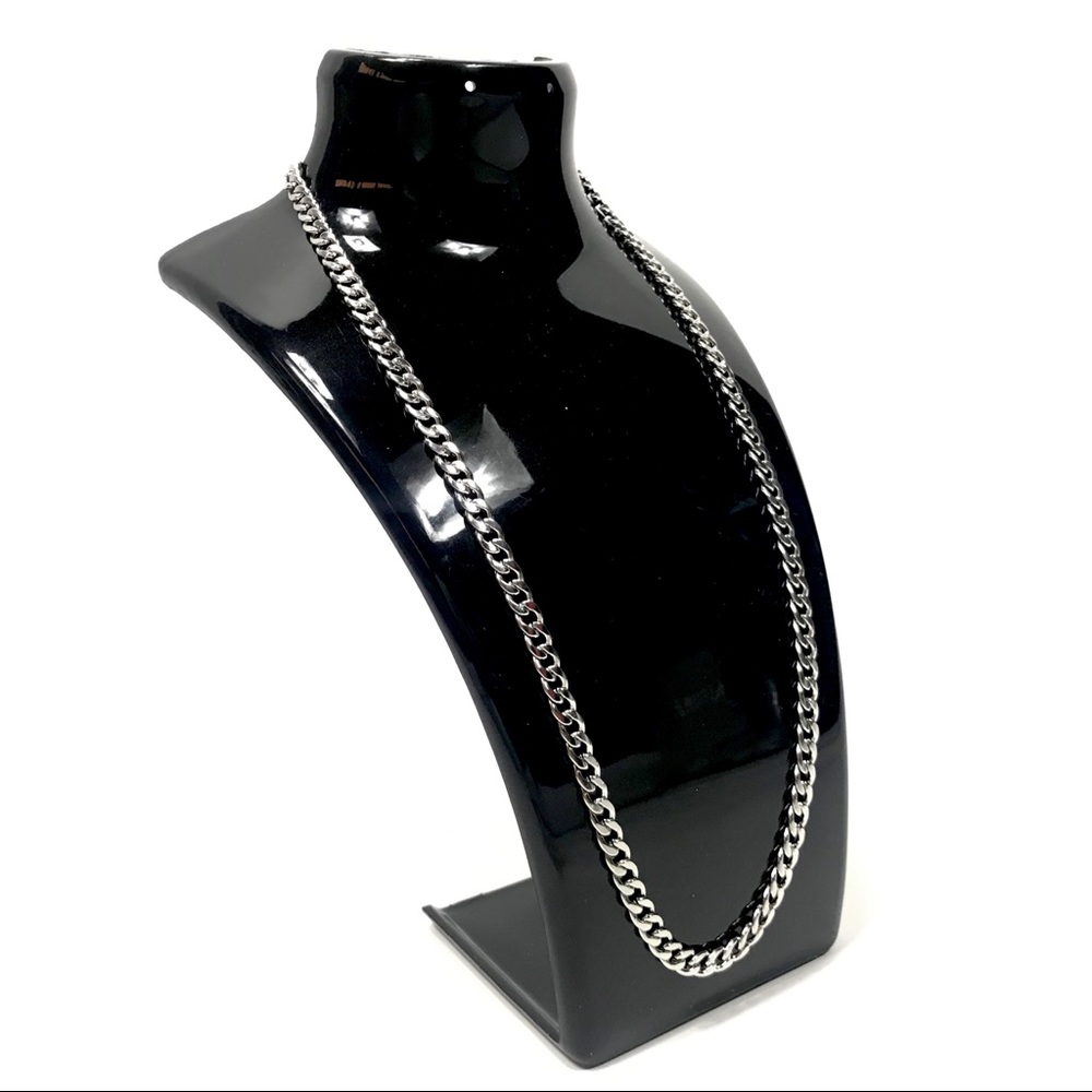 5mm+20” Silver Cuban Link Chain Necklace Mens
